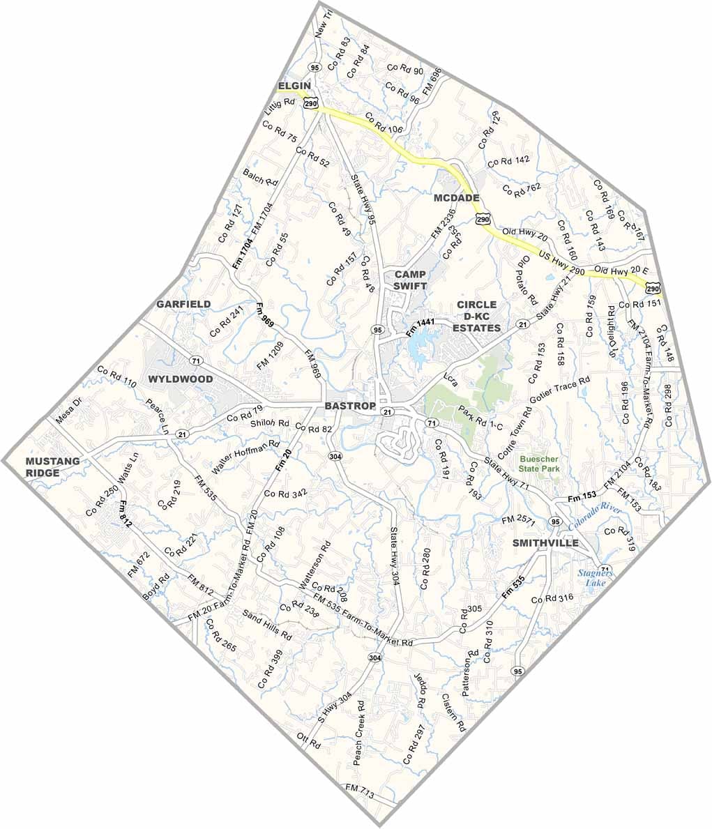 Map of Bastrop County, Texas — TPAC Service Area